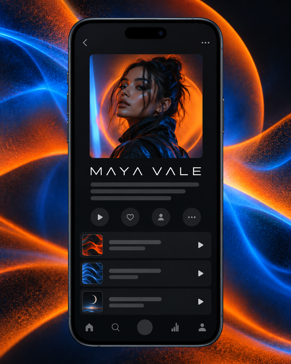 Illustrative mock-up showing a fictional DJ profile with a consistent visual identity.